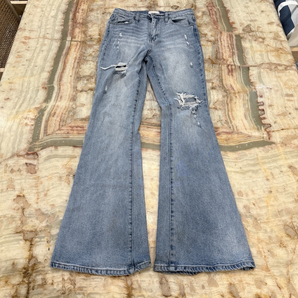 Altar'd State Flare Jeans Women's 27 Light Wash Distressed Stretch Denim